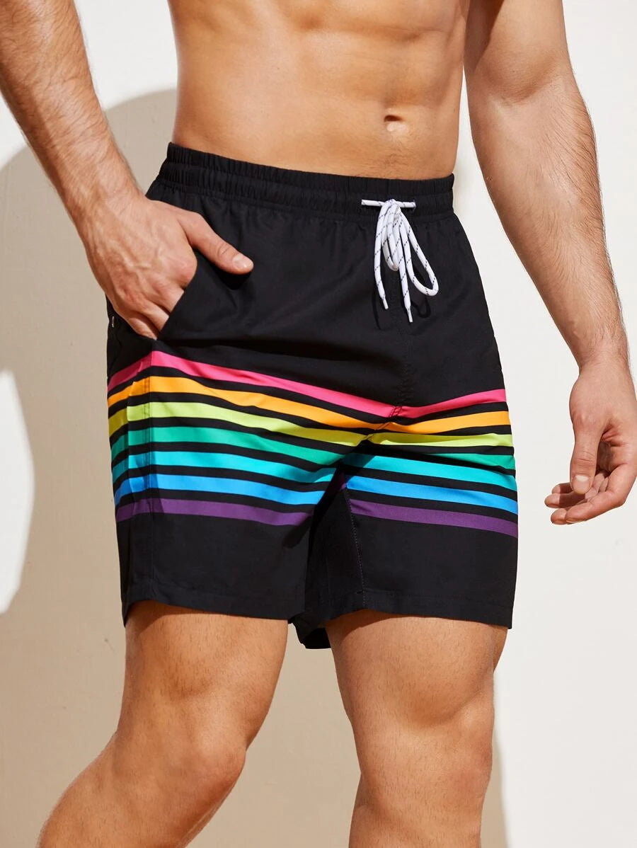 Rainbow Stripe Swim Trunks - 39.99 with free shipping on Gays+ Store 