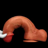 Side view of the deep-curve realistic dildo held in a gloved hand – photo 1
