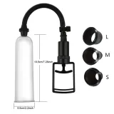 Clear penis pump with hand pump and three seal rings – photo 1