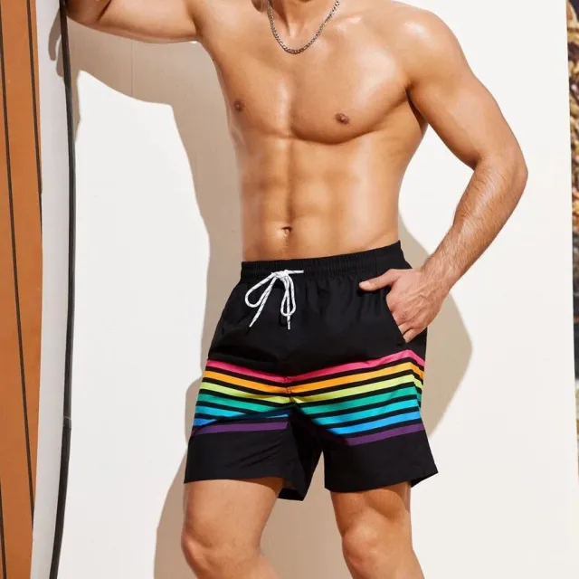 Rainbow Stripe Swim Trunks