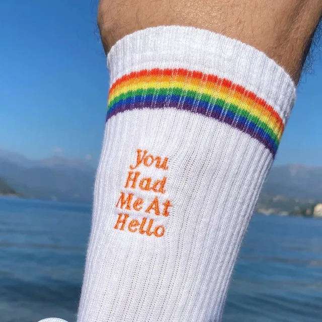 'You Had Me At Hello' Embroidered Pride Socks